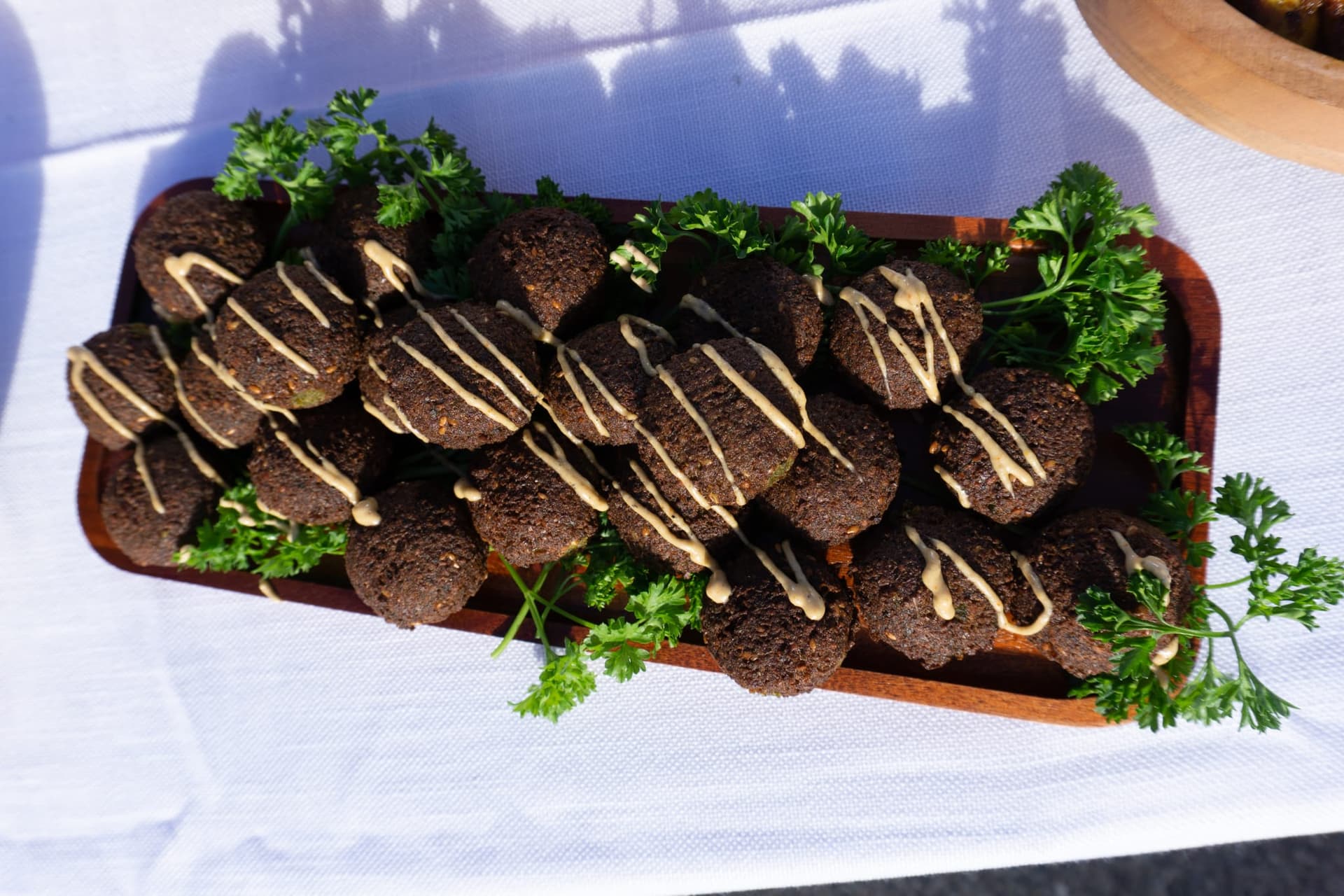 Fresh falafel platter prepared for a private gathering