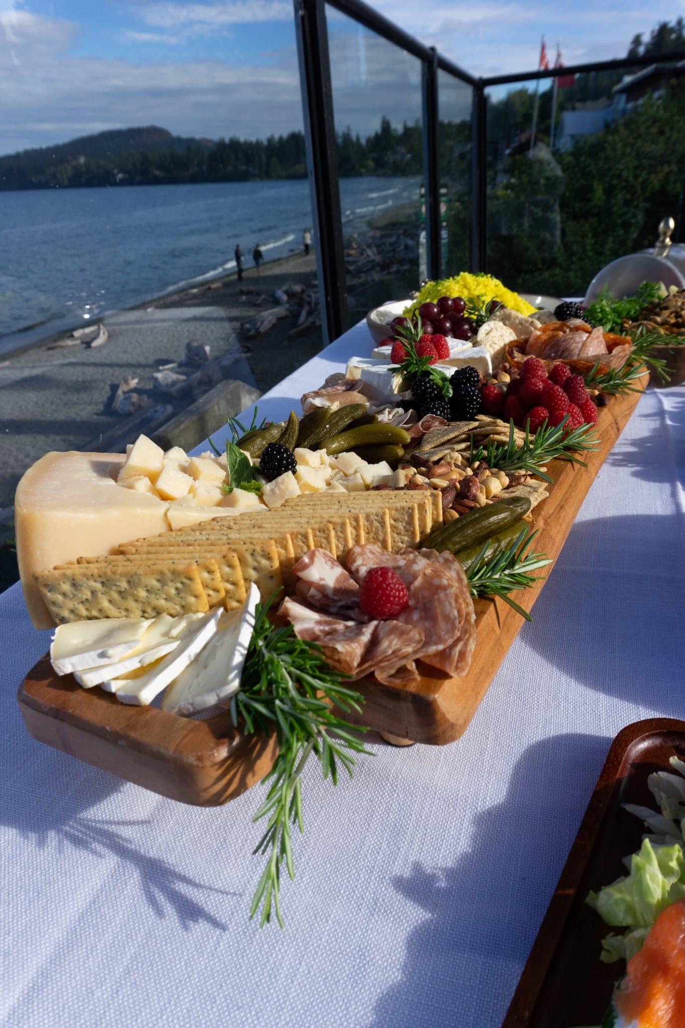 Artisan charcuterie board served with an ocean view